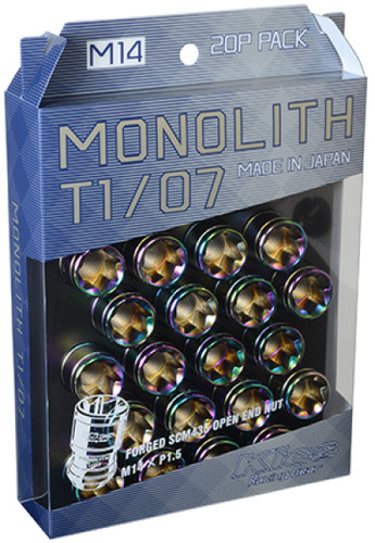 Project Kics WMN04N - 14 x 1.5 Neochrome T1/07 Monolith Lug Nuts - 20 Pcs