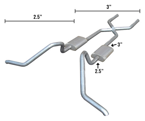 Pypes SGB30R - Impala Crossmember Exhaust Back Hybrid For 65-70 Impala 3-2.5 Inch W/ X Pipe Race Pro  Exhaust