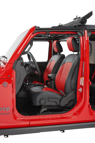 PRP Seats B040-05 - Front Seat Covers for Jeep Wrangler JLU 4 Door Jeep Gladiator JT with Molle Back Pair Black and Red