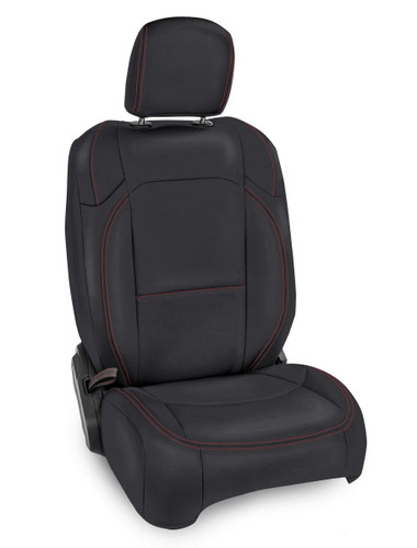 PRP Seats B039-01 - Front Seat Covers for Jeep Wrangler JLU 4 Door Jeep Gladiator JT with Pocket Back Pair Black with Red Stitching