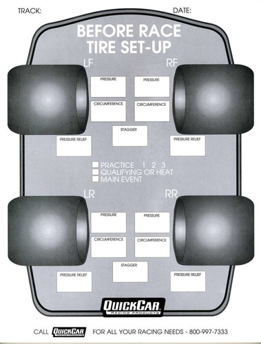 QuickCar 51-210 - Before Race Tire Set-Up Forms (50 PK)