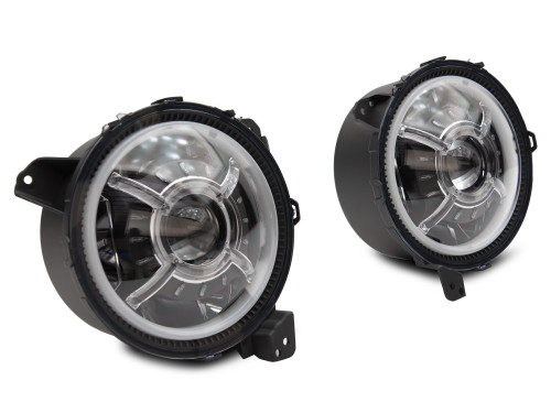 Raxiom J137646 - 18-22 Jeep Wrangler JL/ JT 9-Inch LED Headlights w/ DRL and Halo- Black Housing (Clear Lens)