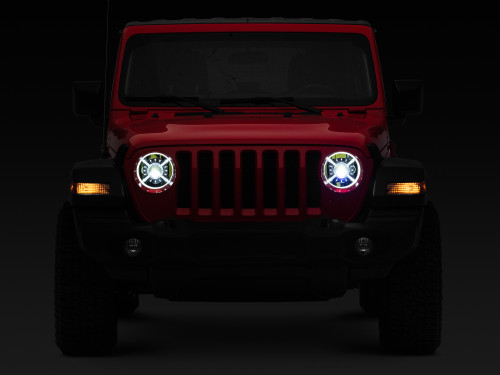 Raxiom J137646 - 18-22 Jeep Wrangler JL/ JT 9-Inch LED Headlights w/ DRL and Halo- Black Housing (Clear Lens)