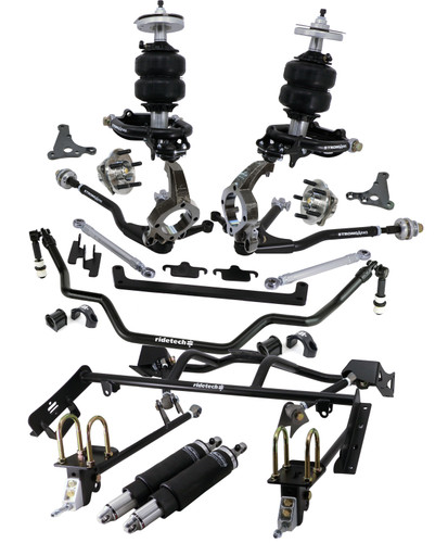 Ridetech 12090296 - HQ Air Suspension System W/ Hub Spindles For 1964-1966 Mustang Front And Rear HQ Shockwaves Front Truturn System Spindles W/ S550 Hubs Caliper Brackets Bolt-On 4-Link Double Adj And Front Sway Bar