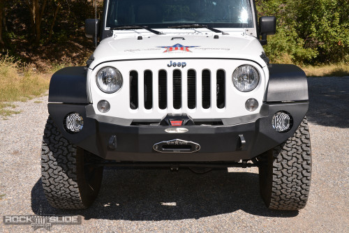 Rock Slide Engineering FB-F-101-JK - Jeep JK Full Front Bumper For 07-18 Wrangler JK With Winch Plate No Bull Bar Black Powdercoated Rigid Series