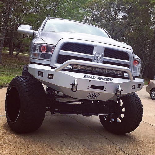 Road Armor 408R4B - 10-18 Ram 2500 Stealth Front Winch Bumper w/Pre-Runner Guard - Tex Blk