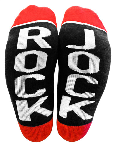 RockJock RJ-717001-1 - Socks; Black w/Red And White Logo And Highlights; Rock and Jock On The Sock Bottoms; One Size Fits All;