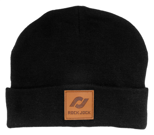 RockJock RJ-716001-1 - Beanie; Black w/Leather Patch RJ Logo; One Size Fits All;