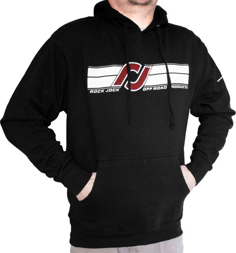 RockJock RJ-713001-L - Hoodie Sweatshirt; w/RJ Logo And Horizontal Stripes; Black; Large; Print On Front;