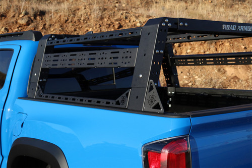 Road Armor 520BRS52B-OVLD - 05-20 Toyota Tacoma 5ft Bed TRECK Adj Bed Rack w/Brackets Strap/Rails - Tex Blk