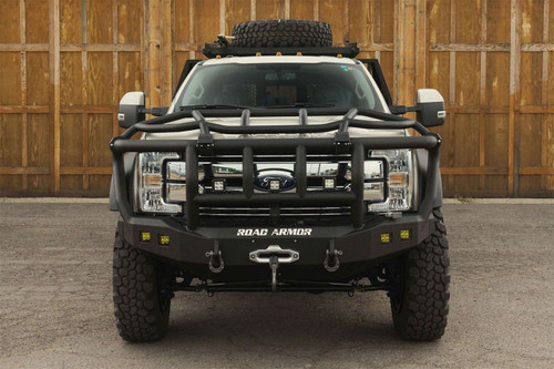 Road Armor 61743B - 17-20 Ford F-250 Stealth Wide Fender Front Winch Bumper w/Intimidator Guard - Tex Blk