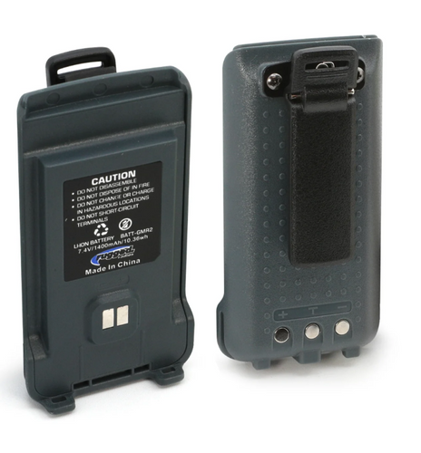 Rugged Radios BAT-GMR2 - GMR2 Replacement Lithium Battery w/12v Charge Port and Belt Clip Grey