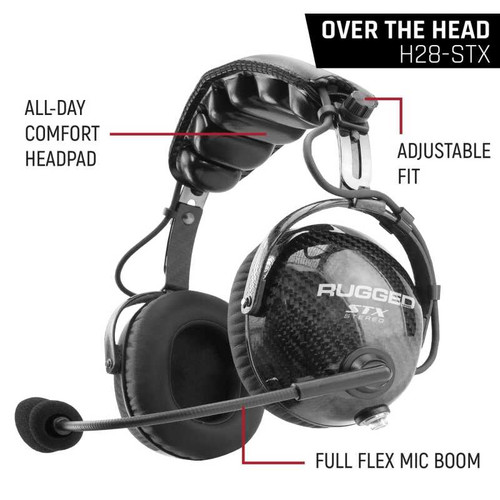 Rugged Radios H48-STX - AlphaBass Carbon Fiber Headset for STEREO and OFFROAD Intercoms Behind The Head