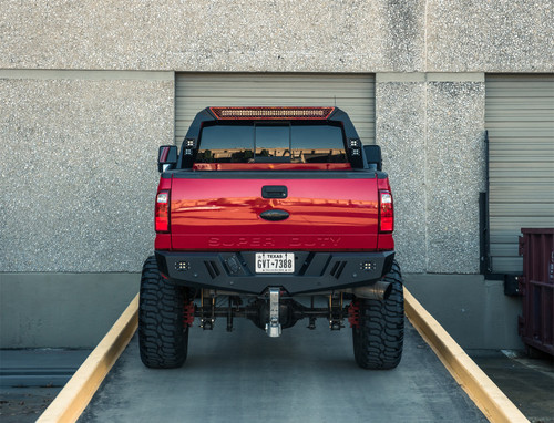 Road Armor 6992DHRP-C1-MH - 99-20 Ford F-250 iD Headache Rack w/Bedrail Pods/ 40in Center Light Pod/Hyve - Raw