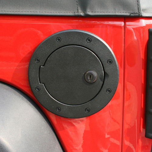 Rugged Ridge 11425.06 - Locking Gas Cap Door Black Alum 07-18 Jeep Wrangler JK