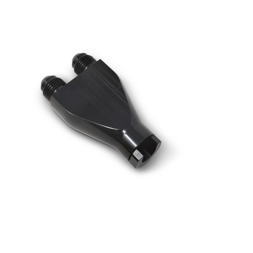 Russell 644143 - Performance Billet Y-Block Adapter 3/8in SAE Qick Disconnect (2) -6AN Male Flare Black