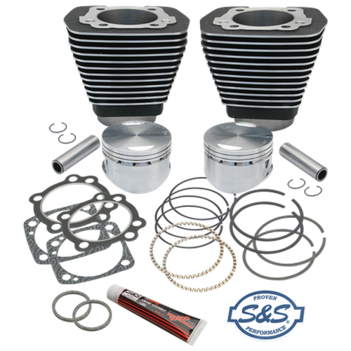 S&S Cycle 91-7702 - 84-99 BT 96in 3 5/8in Sidewinder Big Bore Cylinder & Piston Kit - Wrinkle Black
