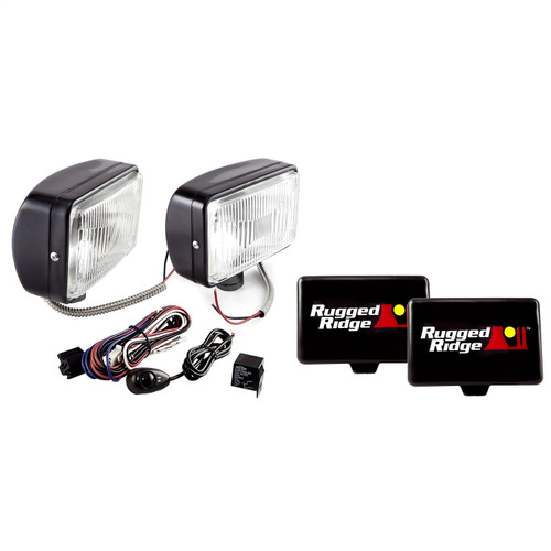 Rugged Ridge 15207.55 - 5x7-In Halogen Fog Light Kit Black Steel Housings