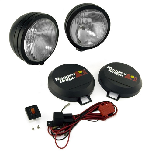 Rugged Ridge 15205.52 - 5 Inch Round HID Off Road Fog Light Kit, Black Steel Housing, Pair