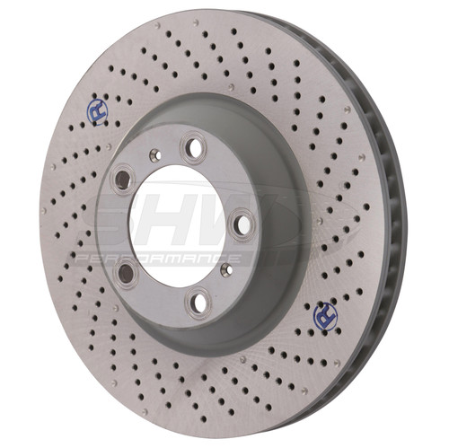 SHW Performance PFR31005 - SHW 09-13 Porsche 911 Turbo w/Center Lock w/o Ceramic Brake Right Frt Drill-Dimp Rotor (99735140602)