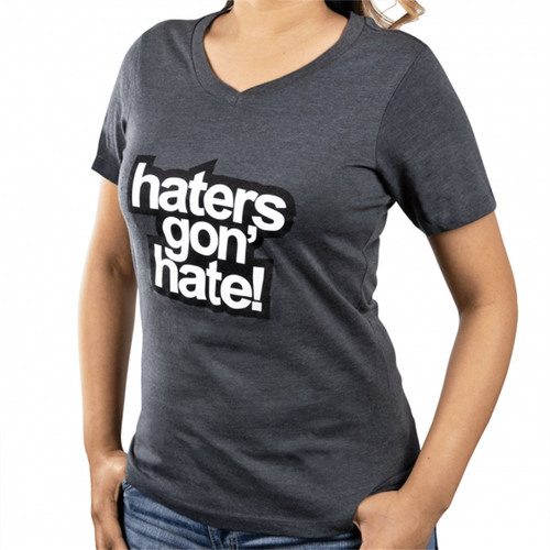Skunk2 735-99-1941 - Haters T-Shirt; Gray V-Neck w/Haters Gon Hate Front/Small Racetrack Logo Back; 100 Percent Cotton; Womens Medium;
