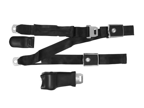 Scott Drake SB-3P-BK-68-C - 3-Point Seatbelt Black with Lap Retractor, Concours