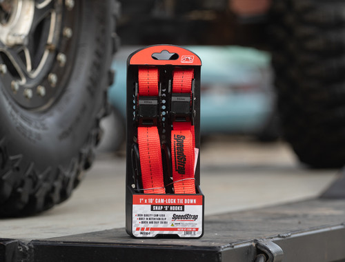 SpeedStrap 13803-2 - 1 Inch x 10' Cam-Lock Tie Down with Snap S-Hooks and Soft-Tie 2 Pack Red