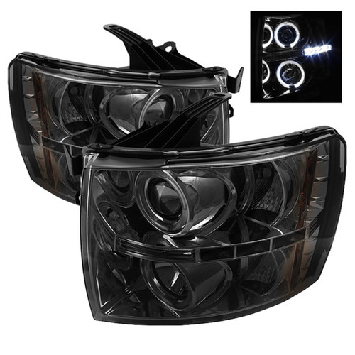 Spyder 5009517 - Chevy Silverado 1500 07-13 Projector Headlights LED Halo LED Smke PRO-YD-CS07-HL-SM
