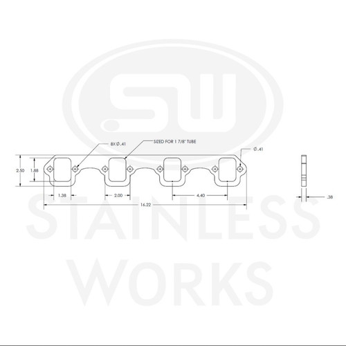 Stainless Works HFSBF2188 - SBF Rectangular Shaped Port Header 304SS Exhaust Flanges 1-7/8in Primaries (2in BP)