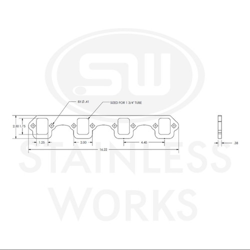 Stainless Works HFSBF2 - SBF Stock Rectangular Shaped Port 304SS Exhaust Flanges 1-3/4in Primaries (2in BP)