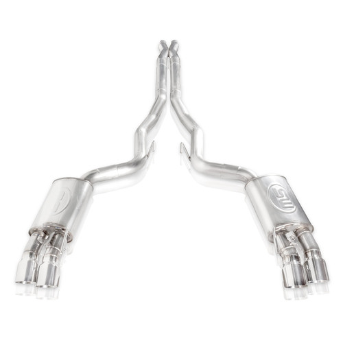 Stainless Works M18CBXFCV - 2018+ Ford Mustang GT 3in Redline Series Catback X-Pipe w/Active Valves & Quad Tips
