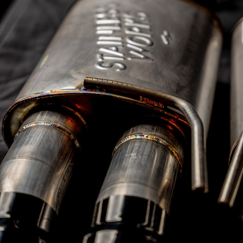 Stainless Works M18ABLB - 18-21 Mustang GT Axleback Legend Exhaust - Black Tips