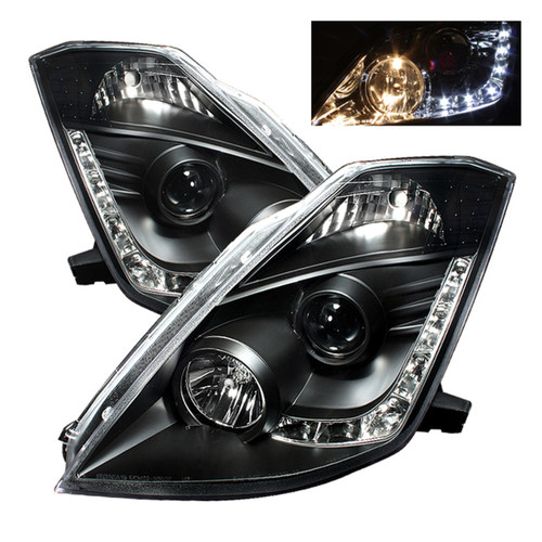 Spyder 5064738 - Nissan 350Z 03-05 Projector Headlights Halogen Model Only - DRL Black PRO-YD-N350Z02-DRL-BK