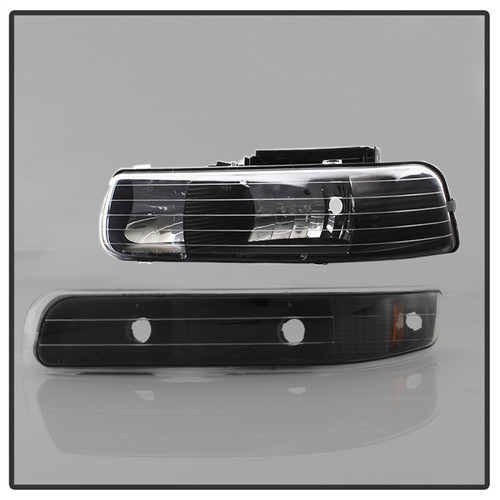 Spyder 5064219 - Xtune Chevy TahOE 00-06 Amber Crystal Headlights w/ Bumper Lights Black HD-JH-CSIL99-SET-AM-BK