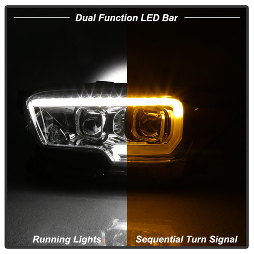 Spyder 9039263 - xTune Toyota Tacoma 16-18 DRL Light Bar Projector Headlights - Chrome PRO-JH-TTA16-LBDRL-C