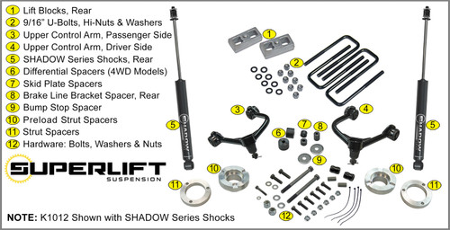 Superlift K1012 - 05-20 Toyota Tacoma 4WD (Excl TRD Pro Models) - 3in Lift Kit w/  Shocks