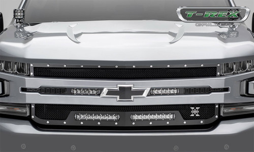 T-Rex 6311261 - 2019-2021 Silverado 1500 Torch Grille, Black, 1 Pc, Replacement, Chrome Studs, Incl. (2) 6 inch and (2) 10 inch LEDs - PN #