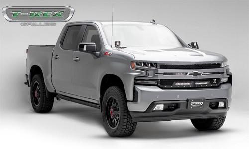 T-Rex 6311261 - 2019-2021 Silverado 1500 Torch Grille, Black, 1 Pc, Replacement, Chrome Studs, Incl. (2) 6 inch and (2) 10 inch LEDs - PN #