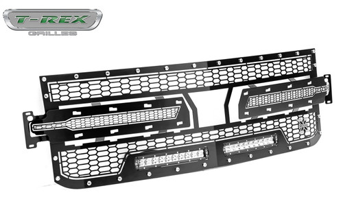 T-Rex 7311261 - 2019-2021 Silverado 1500 Laser Torch Grille, Black, 1 Pc, Replacement, Chrome Studs, Incl. (2) 10 inch LEDs - PN #