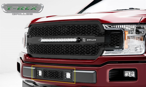 T-Rex Z425711 - 2018-2020 F-150 Limited, Lariat ZROADZ Bumper Grille, Black, 1 Pc, Overlay, Incl. (2) 3 inch LED Cube Lights - PN #