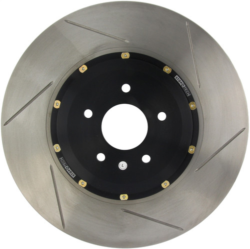 StopTech 129.34144.14 - 12-15 BMW 335i Front Right Slotted AeroRotor w/ Black Hat
