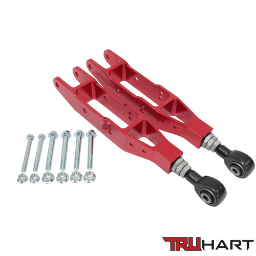 TruHart TH-S108-RE - Rear Lower Control Arms Adjustable Anodized Red For 12-21 Subaru BRZ 08-16 Subaru Impreza 10+ Subaru Legacy 08+ Subaru STI/ WRX 12-17 Scion FR-S