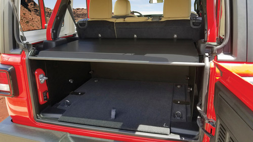 Tuffy Security 345-01 - Deluxe Cargo Enclosure - 18-22 Wrangler JL {21-22 Exc. 4XE} w/o OEM Subwoofer Rear Seats Must Be Removed on 2-Door Models Black  Security Products