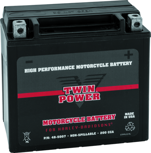 TwinPower 485007 - Twin Power YTX-14L High Performance Battery Replaces H-D 65958-04 Made in USA 200 CCA