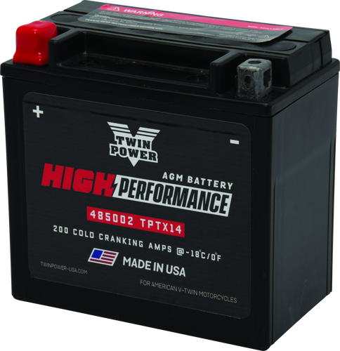 TwinPower 485002 - Twin Power YTX14 High Performance Battery Replaces H-D 65948-00 Made in USA 200 CCA