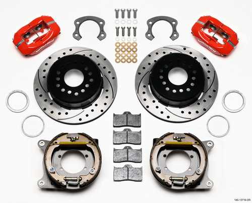 Wilwood 140-13719-DR - Forged Dynalite P/S Park Brake Kit Drilled Red Ford 8.8 Special w/2.50in Offset-5 Lug