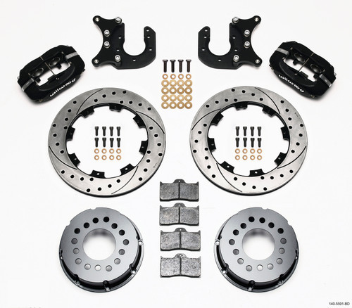Wilwood 140-5591-BD - Forged Dynalite P/S Rear Kit Drilled Rotor Mopar/Dana 2.36in Off w/Snap Ring Brng
