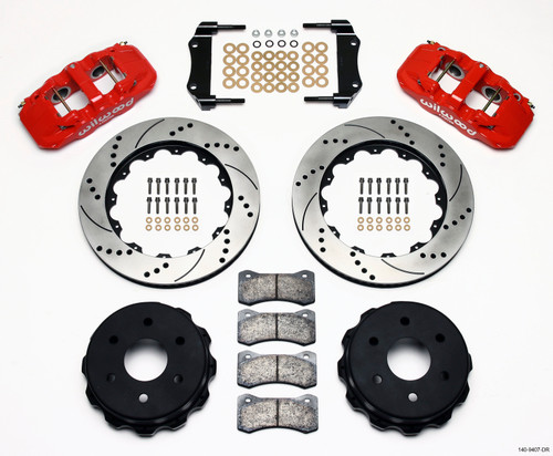 Wilwood 140-9407-DR - AERO4 RearTruck Kit 14.25in Drill Red 1999-2010 GM 1500-SUV 1 Piston OE Caliper