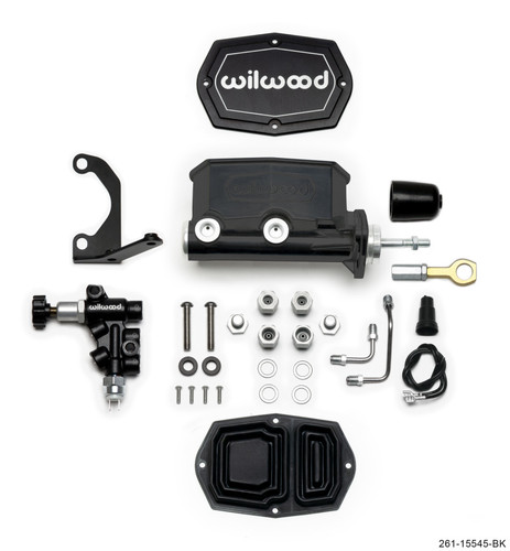 Wilwood 261-15545-BK - Compact Tandem M/C - 1.12in Bore w/Bracket and Valve fits Mustang (Pushrod) - Black
