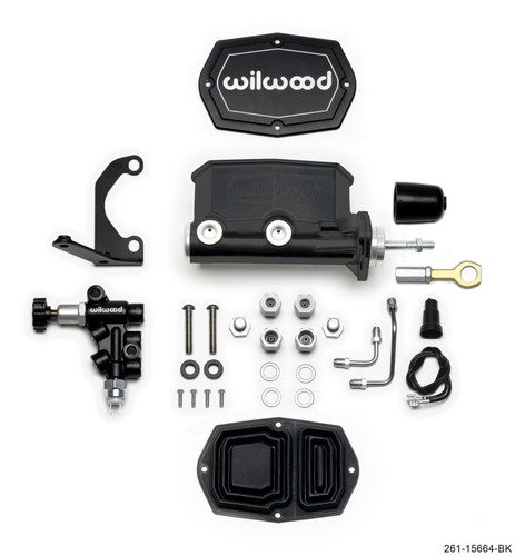 Wilwood 261-15664-BK - Compact Tandem M/C - 15/16in Bore w/RH Bracket and Valve (Mustang Pushrod) - Black